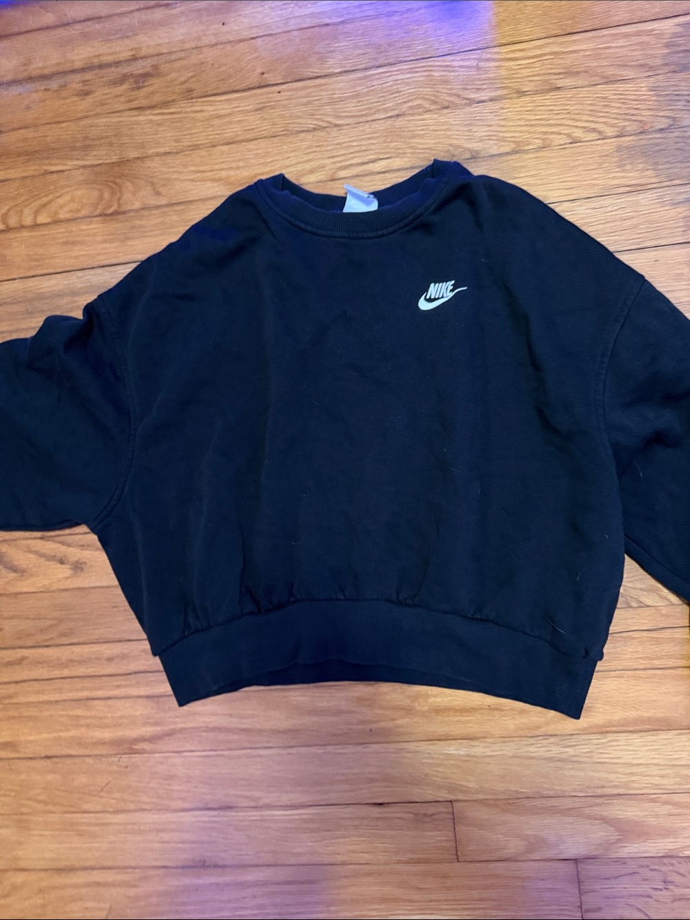Nike Black Cropped Sweatshirt with White Swoosh